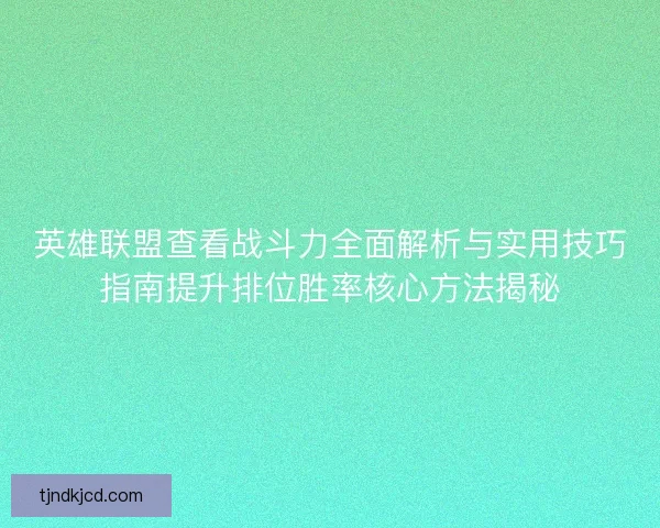 英雄联盟查看战斗力全面解析与实用技巧指南提升排位胜率核心方法揭秘