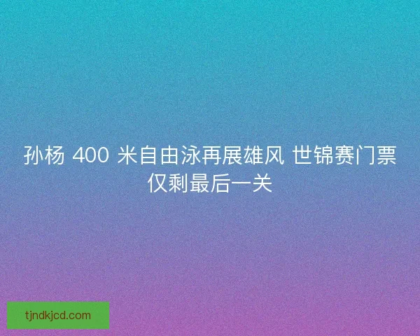 孙杨 400 米自由泳再展雄风 世锦赛门票仅剩最后一关